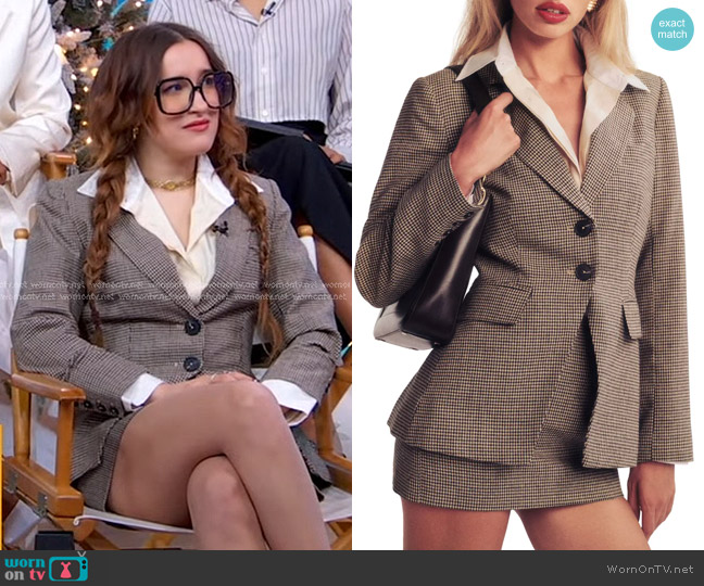 Reformation Bondi Blazer in Tan Houndstooth worn by Gracie Lawrence on Good Morning America