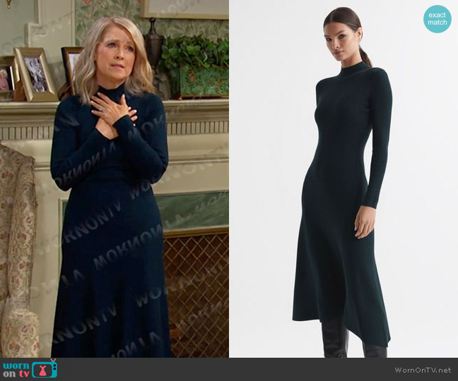 Reiss Chrissy Sweaterdress in Teal worn by Jennifer Horton (Melissa Reeves) on Days of our Lives