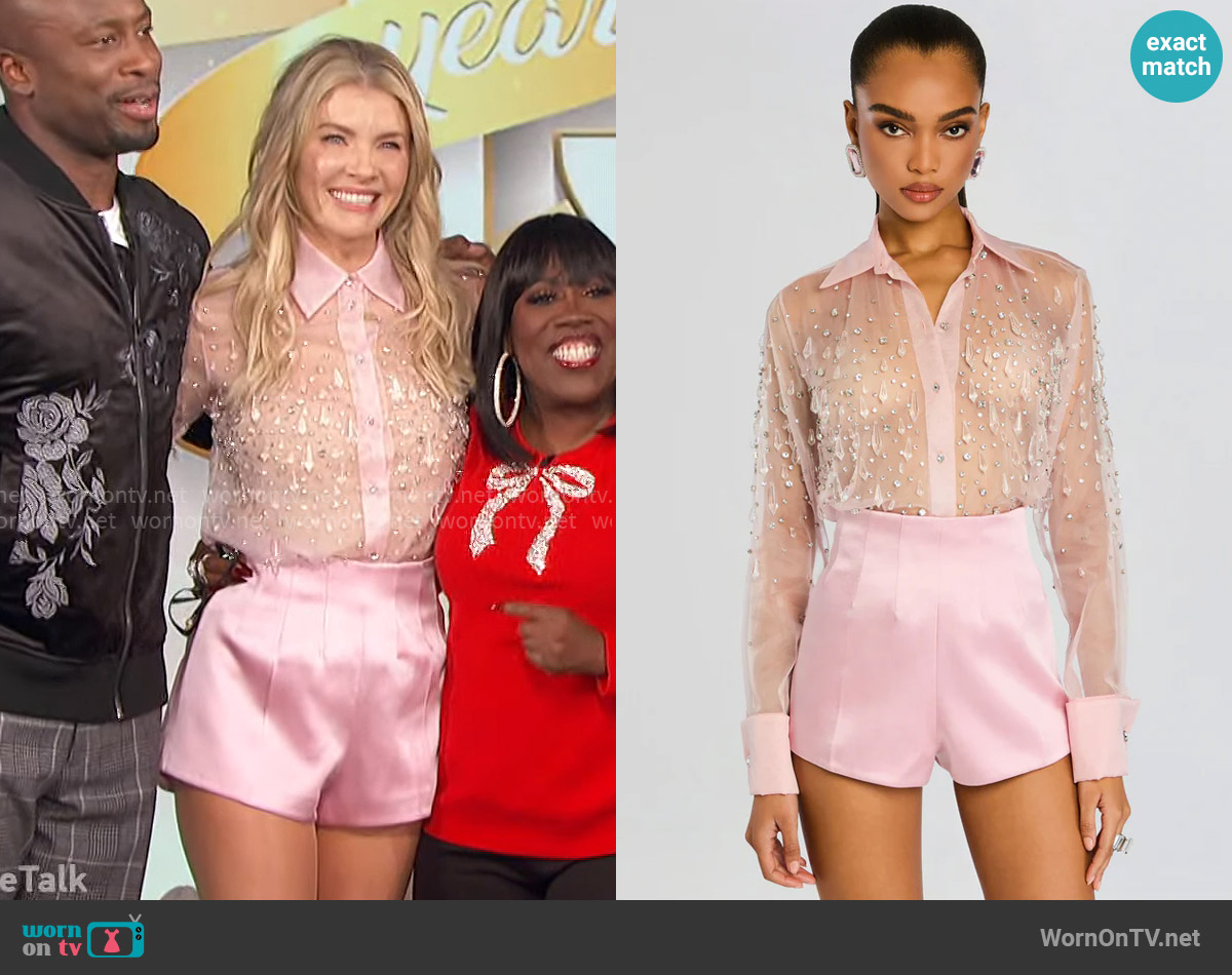 Retrofete Aubriella Embellished Shirt worn by Amanda Kloots on The Talk