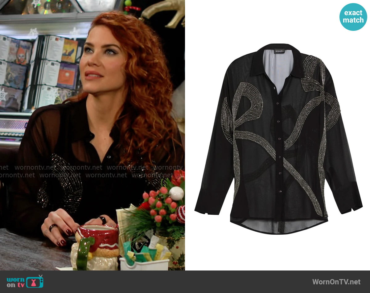 Retrofete Cherish Embellished Shirt worn by Sally Spectra (Courtney Hope) on The Young and the Restless