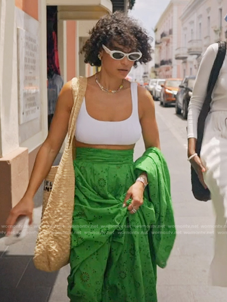 Sai’s green pointelle maxi skirt on The Real Housewives of New York City