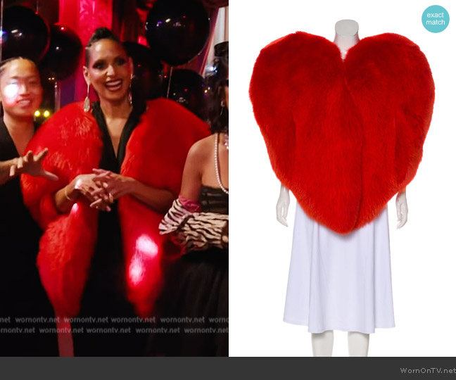 Saint Laurent Fox Fur Heart Cape worn by Racquel Chevremont on The Real Housewives of New York City