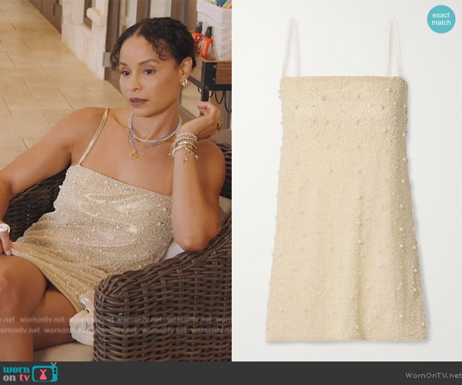 Sara Cristina Mare embellished stretch-jersey mini dress worn by Sai De Silva on The Real Housewives of New York City