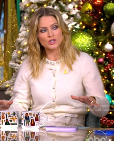 Sara’s white embellished neck cardigan on The View
