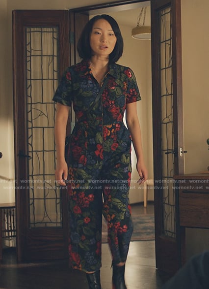 Sarah’s floral print jumpsuit on No Good Deed