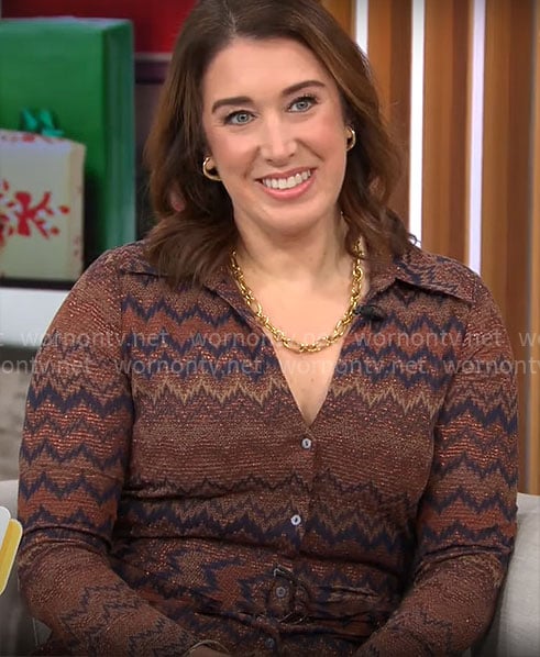 Sarah Gelman’s chevron striped shirtdress on CBS Mornings