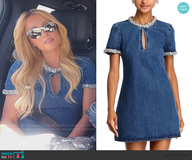Self Portrait Embellished Denim Mini Dress worn by Paris Hilton on Paris and Nicole The Encore