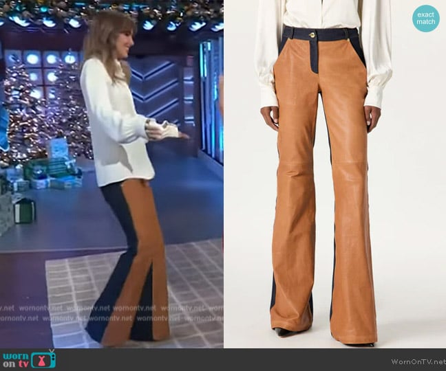 Sergio Hudson Leather Front Jeans worn by Suki Waterhouse on The Kelly Clarkson Show