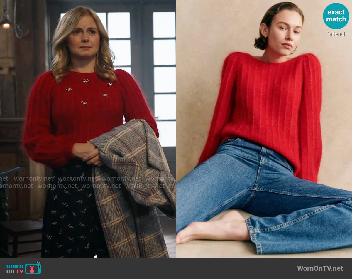 Sezane Aretha Sweater in Carmine Red worn by Sam (Rose McIver) on Ghosts