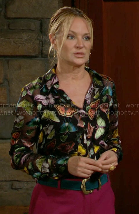 Sharon’s butterfly print blouse on The Young and the Restless