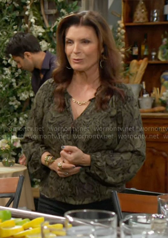 Sheila’s green snakeskin blouse on The Bold and the Beautiful