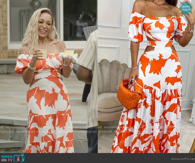 Shein Off Shoulder Hiigh Waist Flared Dress worn by Karen Huger on The Real Housewives of Potomac
