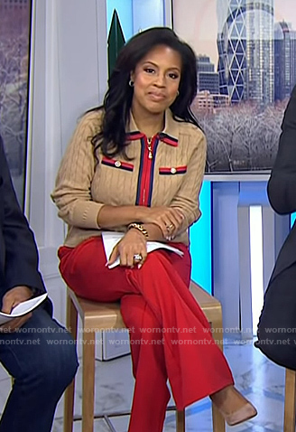 Sheinelle’s beige cable knit zip front sweater on Today