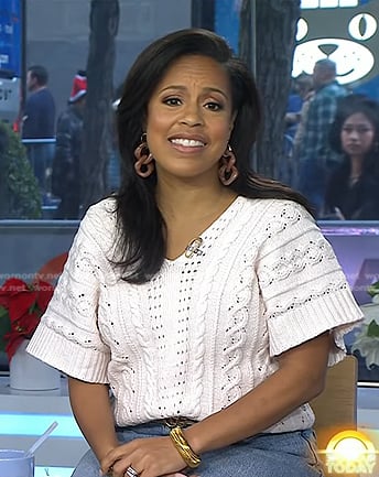 Sheinelle’s white short sleeve cable knit sweater on Today