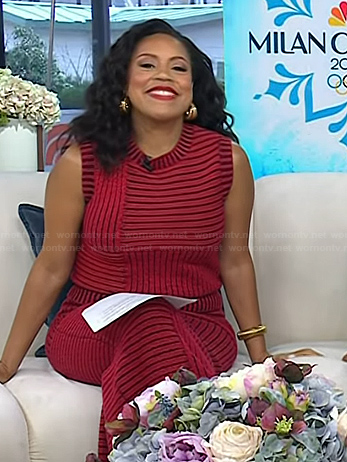 Sheinelle’s red striped knit top and skirt on Today