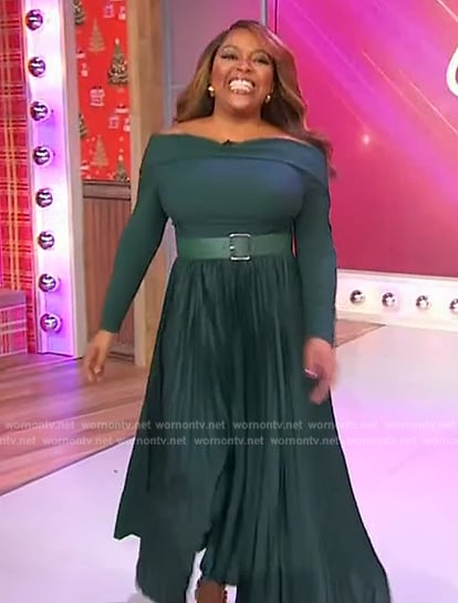 Sherri’s teal off shoulder dress on Sherri