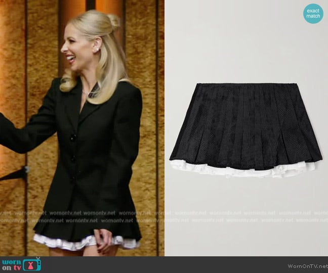 Shushu/Tong Layered pleated cotton poplin-trimmed corduroy mini skirt worn by Sarah Michelle Gellar on Live with Kelly and Mark