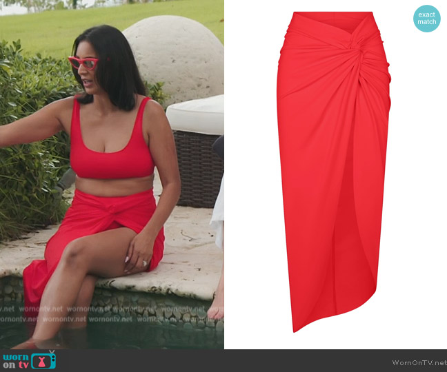 Skims Sarong Skirt in Ruby worn by Jessel Taank on The Real Housewives of New York City