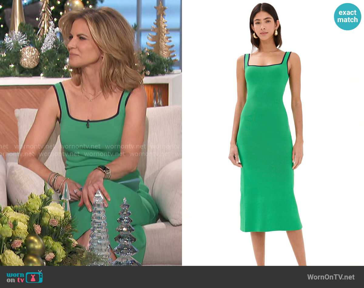 Staud Paityn Dress in Seaweed/Navy worn by Natalie Morales on The Talk