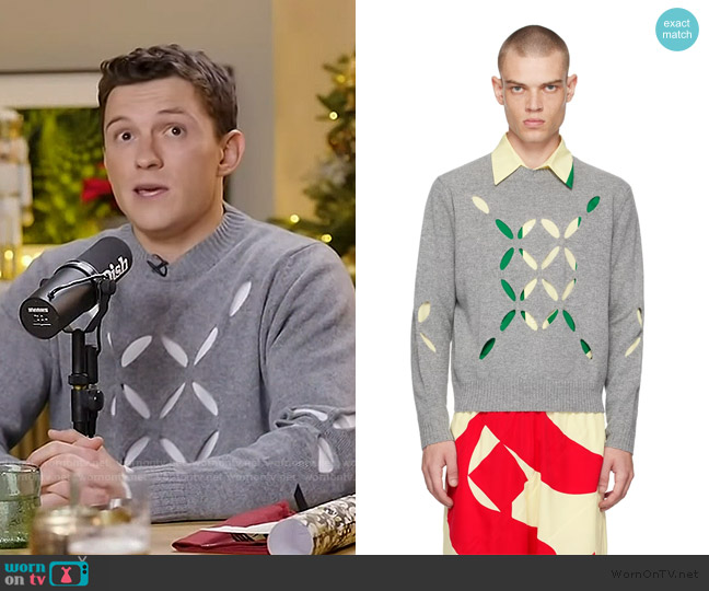 Stefan Cooke Gray Slashed Sweater worn by Tom Holland on Today