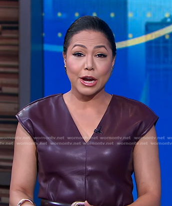 Stephanie’s brown v-neck leather top on Good Morning America