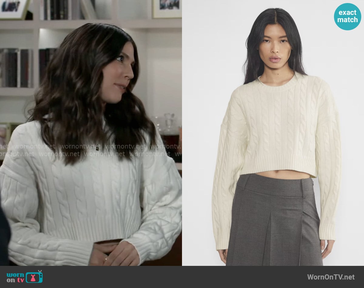 Sunday Best Peggy Cropped Sweater in Winter White worn by Kristina Corinthos-Davis (Kate Mansi) on General Hospital