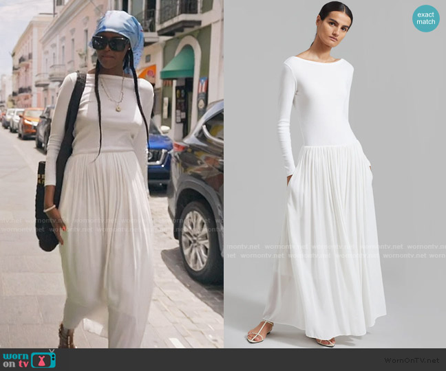 The Frankie Shop Odette Gathered Skirt Maxi Dress worn by Ubah Hassan on The Real Housewives of New York City