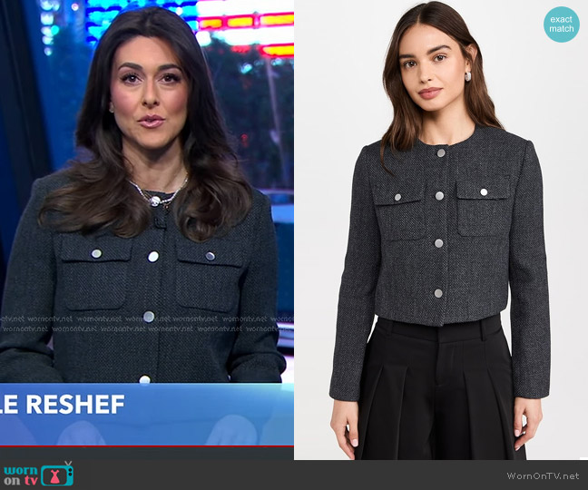 Theory Tweed Pocket Jacket in Charcoal Melange worn by Erielle Reshef on Good Morning America