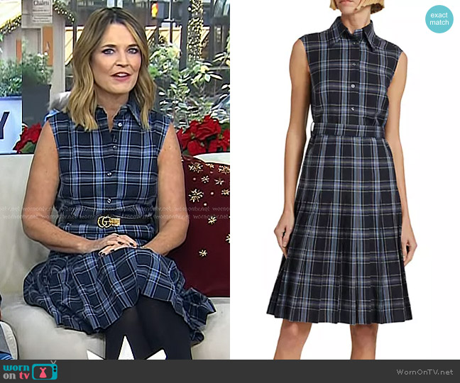 Thom Browne Plaid Wool-Linen Midi-Dress in Dark Navy worn by Savannah Guthrie on Today