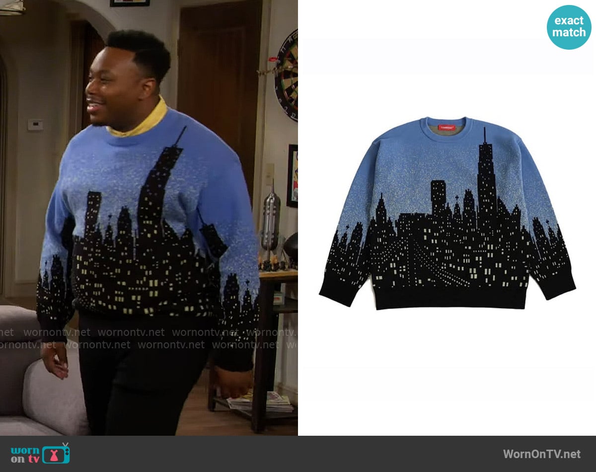 Tombogo Cityscape Knit Sweater worn by Marty (Marcel Spears) on The Neighborhood