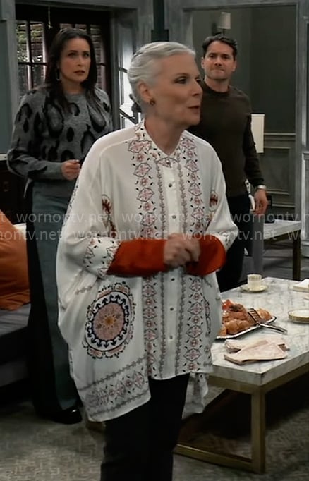 Tracy’s white printed oversized blouse on General Hospital