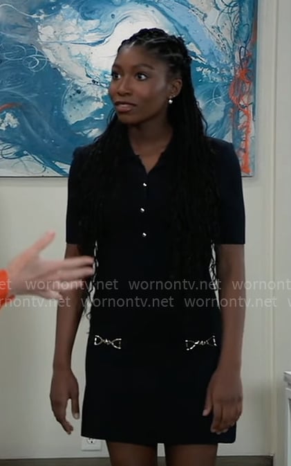 Trina’s black mini polo collar dress on General Hospital