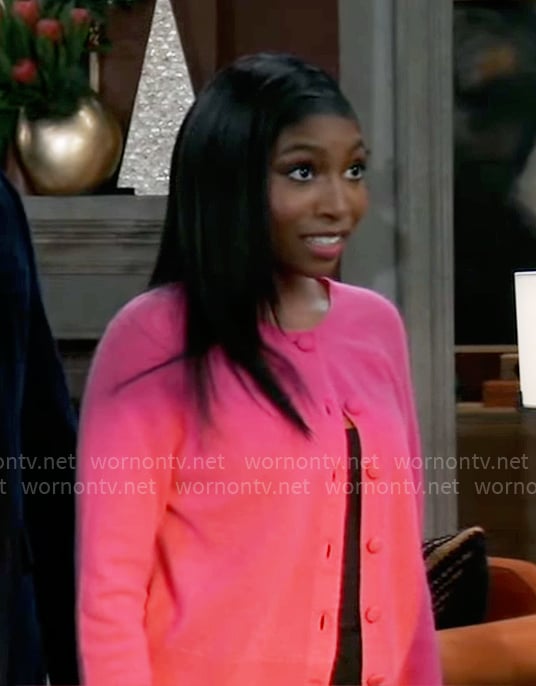 Trina’s pink cardigan on General Hospital