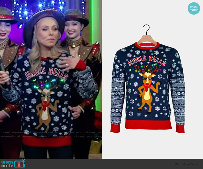 Ugly Christmas Sweaters Ugly Christmas Sweater in Jingle Bells worn by Kelly Ripa on Live with Kelly and Mark