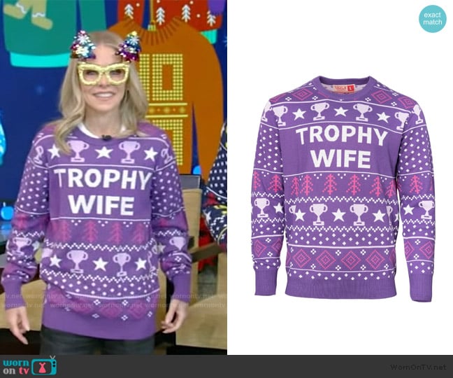 Ugly Christmas Sweater Trophy Wife Christmas Sweater worn by Kelly Ripa on Live with Kelly and Mark