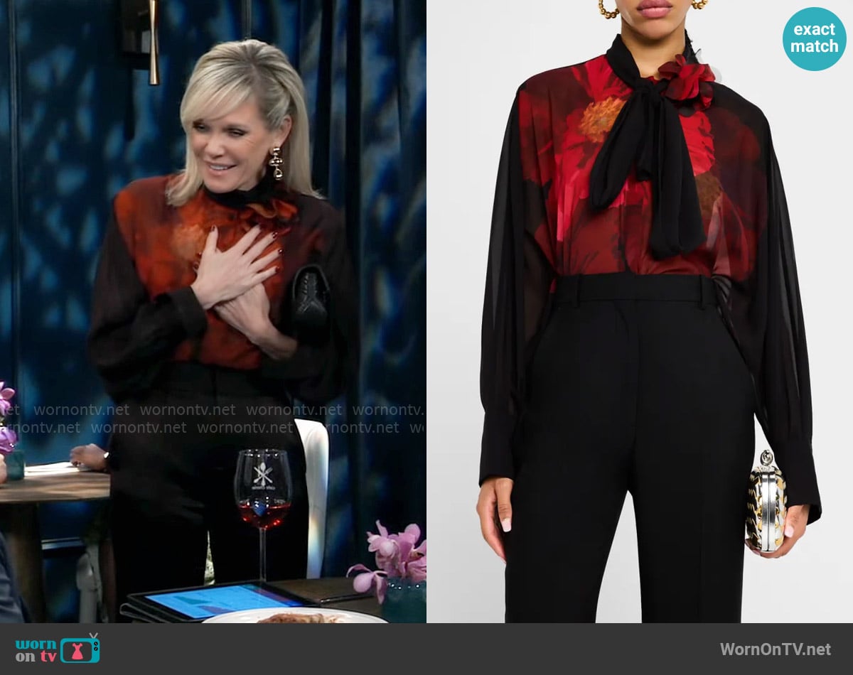 Ungaro Aurora Rose Blouse worn by Ava Jerome (Maura West) on General Hospital