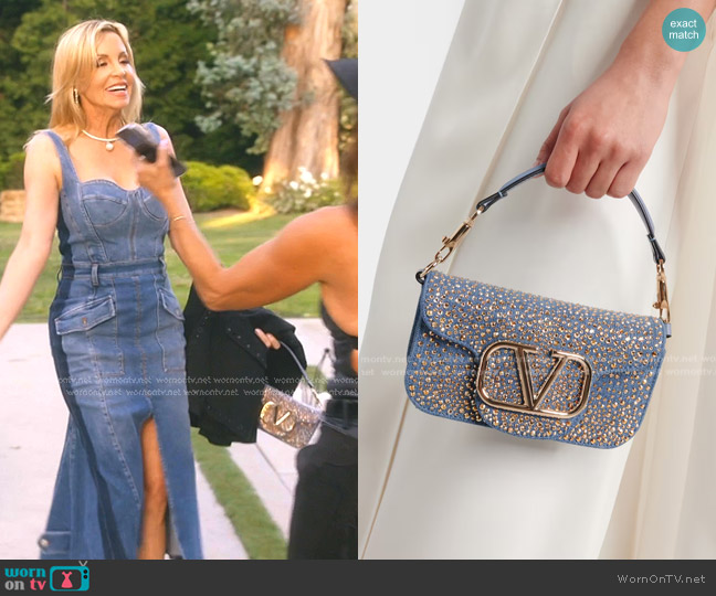 Valentino Garavani Locò Small Embellished Denim Bag worn by Camille Grammer on The Real Housewives of Beverly Hills