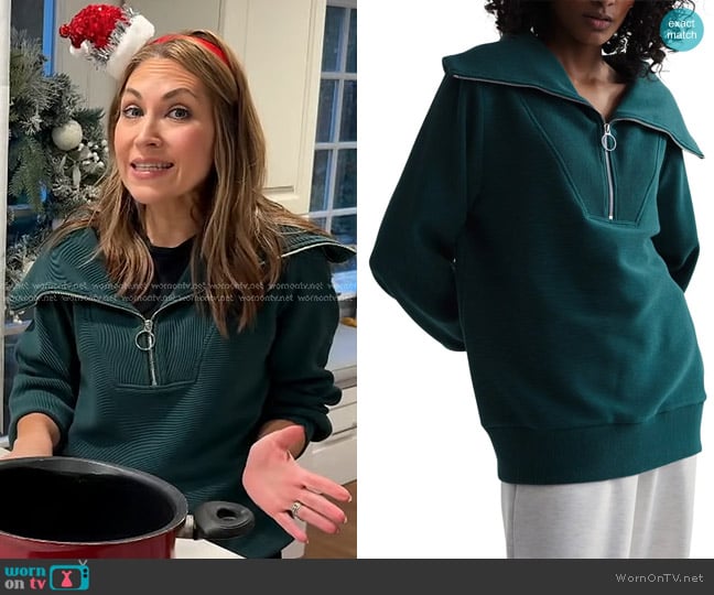 Varley Vine Ottoman Half Zip Pullover in Conifer worn by Lori Bergamotto on Good Morning America