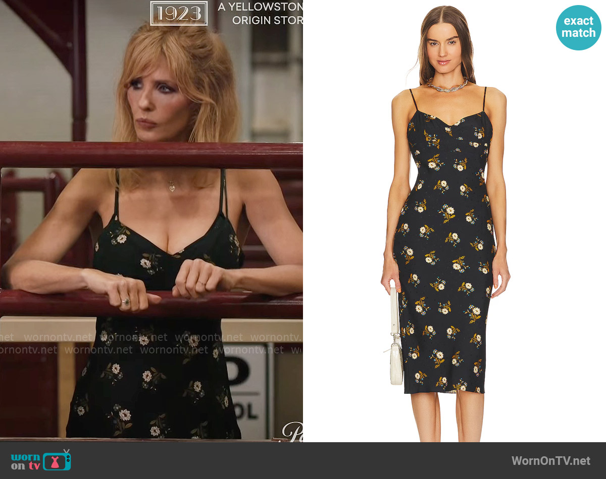 Veronica Beard Shara Dress in Black Multi worn by Beth Dutton (Kelly Reilly) on Yellowstone