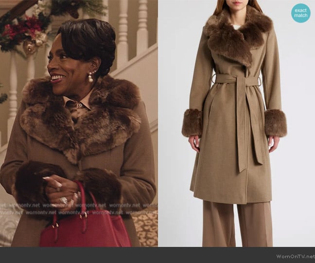 Via Spiga Belted Faux Fur Trim Coat worn by Barbara Howard (Sheryl Lee Ralph) on Abbott Elementary
