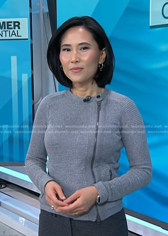 Vicky’s grey knit sweater zip jacket on Today