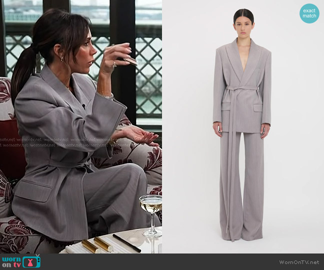 Victoria Beckham Tailored Belted Jacket In Quartz worn by Victoria Beckham on Today
