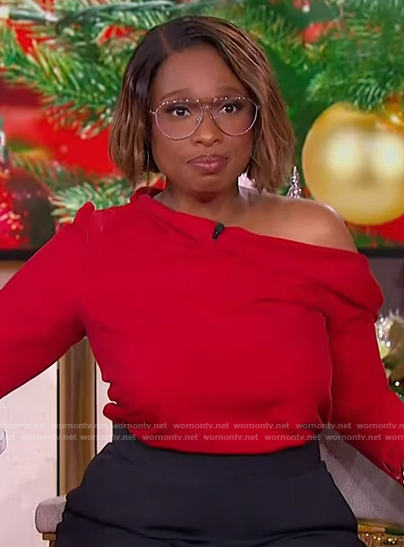Jennifer’s red one off shoulder top on The Jennifer Hudson Show