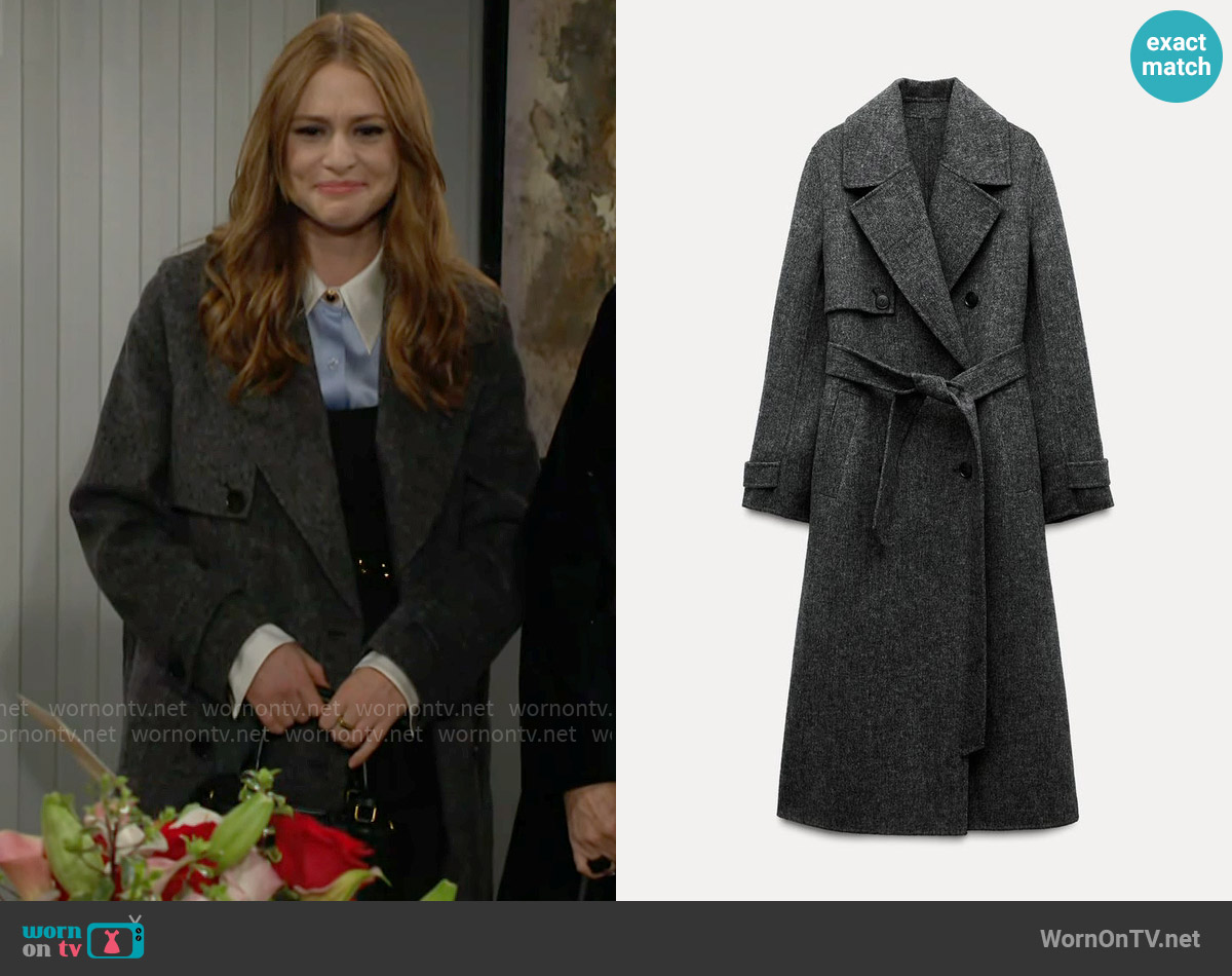 Zara Double Breasted Wool Blend Coat worn by Claire Grace (Hayley Erin) on The Young and the Restless