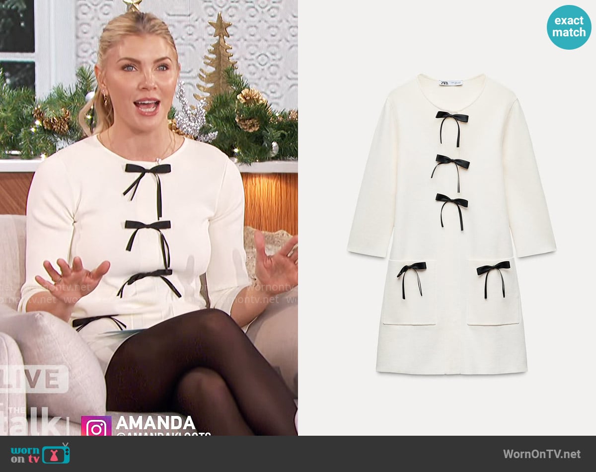 Zara Short Knit Dress with Bows worn by Amanda Kloots on The Talk