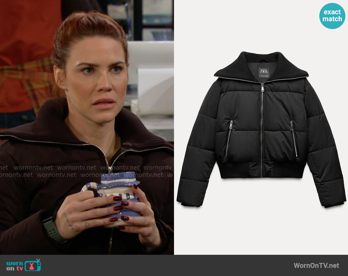Rib Trim Padded Anorak worn by Sally Spectra (Courtney Hope) on The Young and the Restless