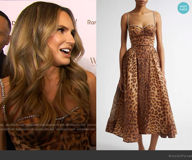 Zimmermann Crush Leopard Paneled Midi-Dress worn by Keltie Knight on E! News