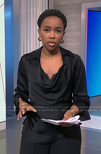 Zinhle’s black cowl neck top on NBC News Daily