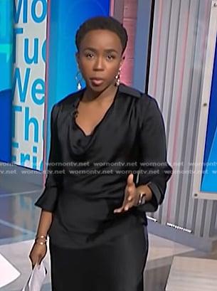 Zinhle’s black cowl neck top on NBC News Daily
