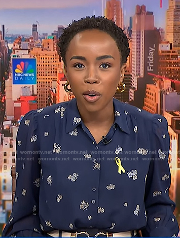 Zinhle Essamuah’s blue floral blouse on NBC News Daily